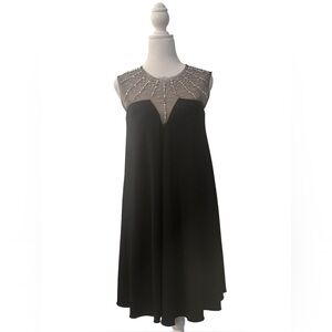 🖤Betsy & Adam Black Sleeveless Midi W/Elegant Netted Silhouette & Rhinestones